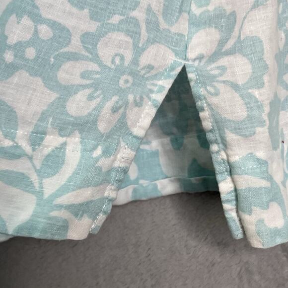 Charter Club Button-Up Linen Shirt Womens Sz 14‎ Floral Roll Tab Sleeve Coastal - Picture 6 of 14